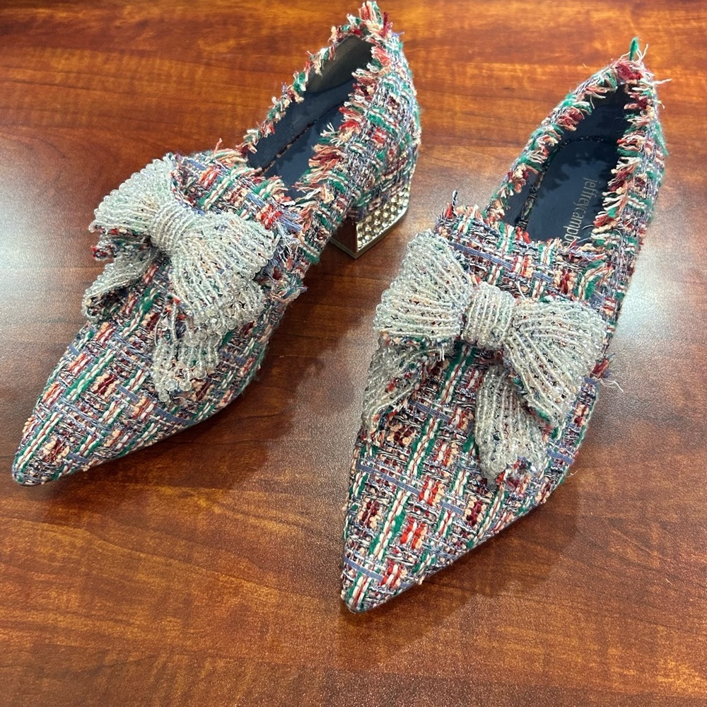 Jeffrey Campbell Multicolor Bridgerton Tweed Heels with Bow 9.5 - Picture 3 of 12
